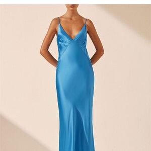 SHONA JOY CIEL SILK PLUNGED SLIP MAXI DRESS